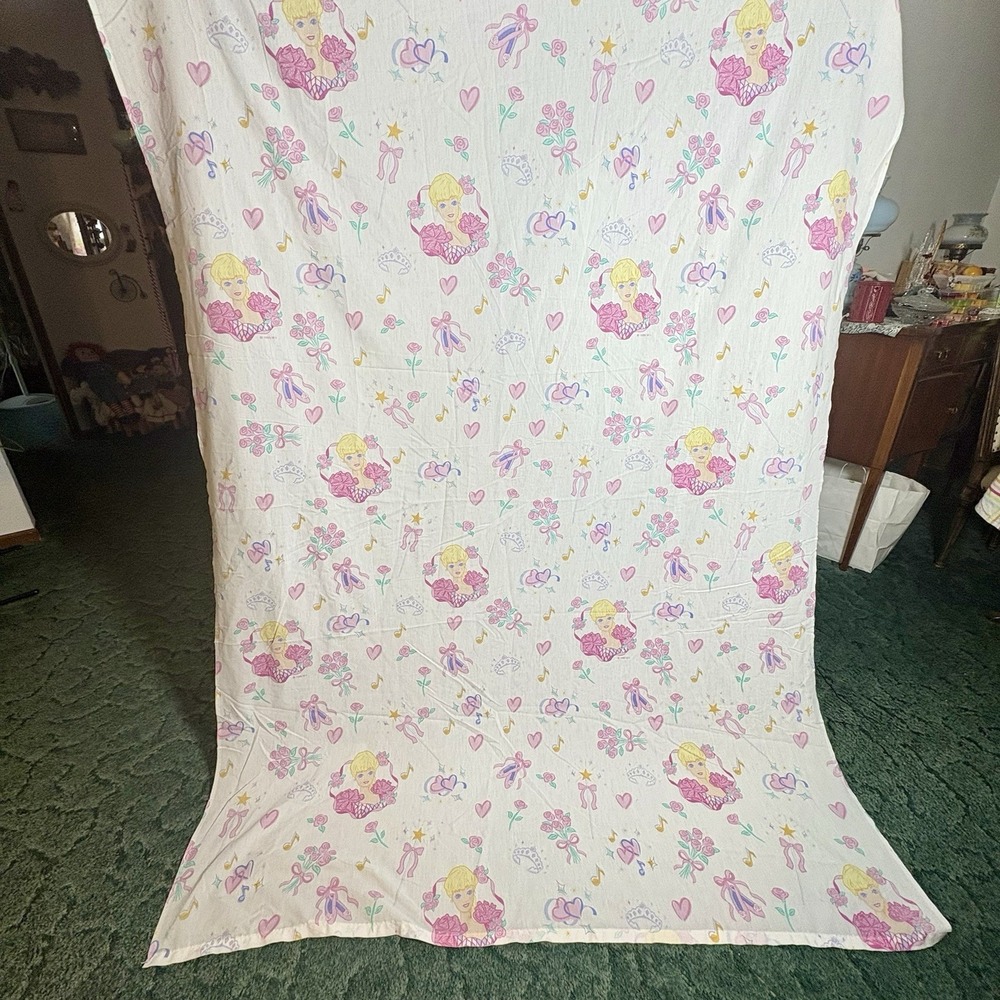 Barbie Twin Size Flat Sheet Skirt Curtain Panels Pillowcase VTG 1995 - Picture 5 of 16